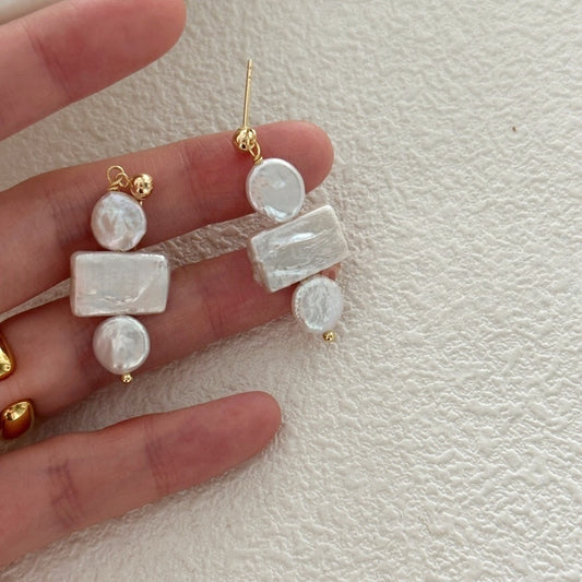 Square-Round Baroque Pearl Earrings