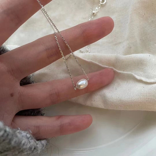 Single Pearl Pendant Sterling Silver Necklace