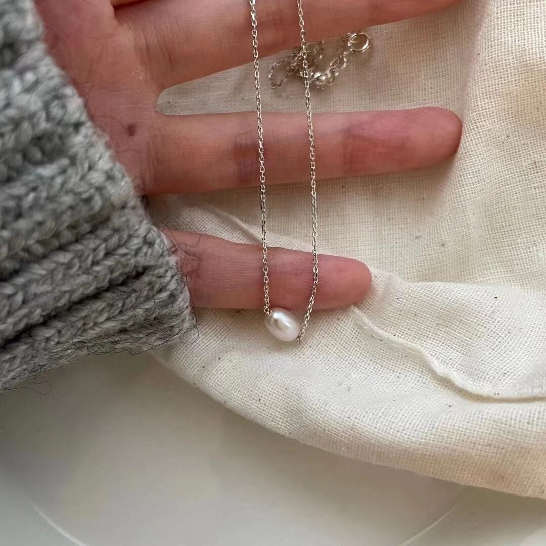 Single Pearl Pendant Sterling Silver Necklace