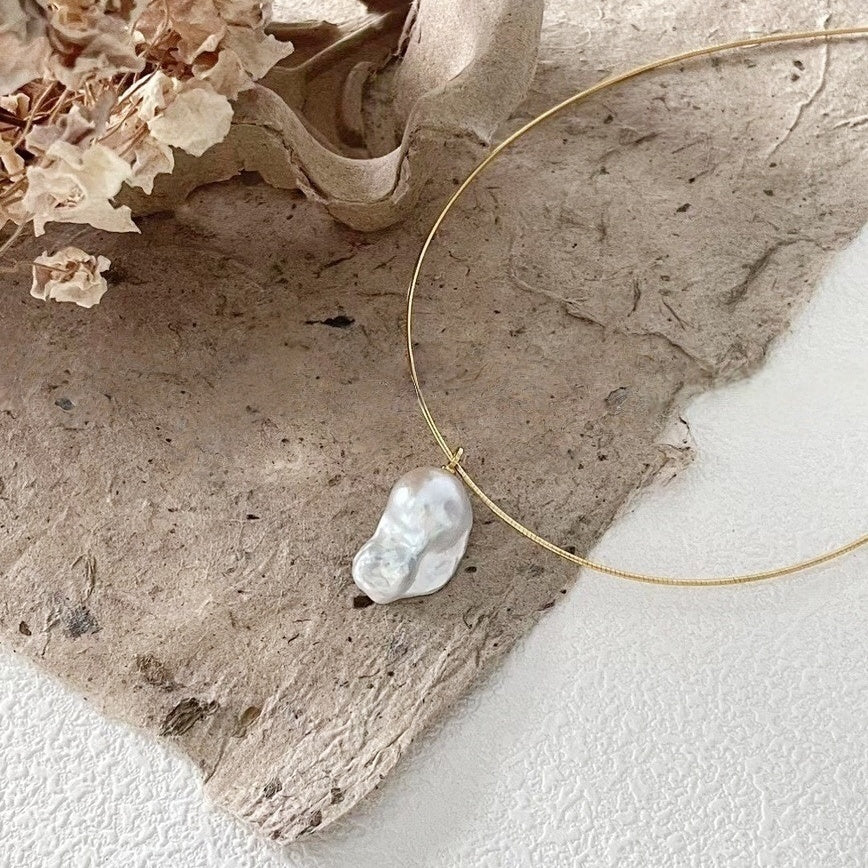 Natural Large Baroque Pearl Pendant Gold-Plated Sterling Silver Necklace