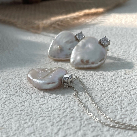 Heart-Shaped Baroque & Cubic Zirconia Pendant Sterling Silver Necklace