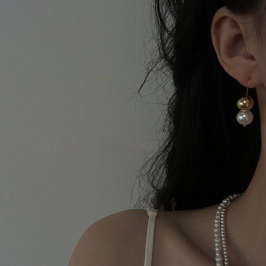 Gold Bead Pearl Earrings