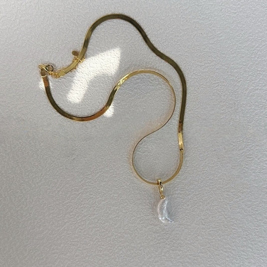 Crescent Moon Baroque Pearl Pendant Necklace
