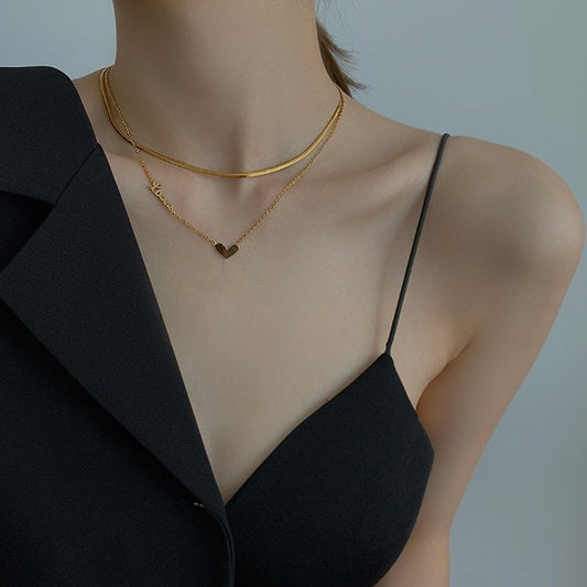 Double-Layer Stackable Heart Titanium Steel Necklace