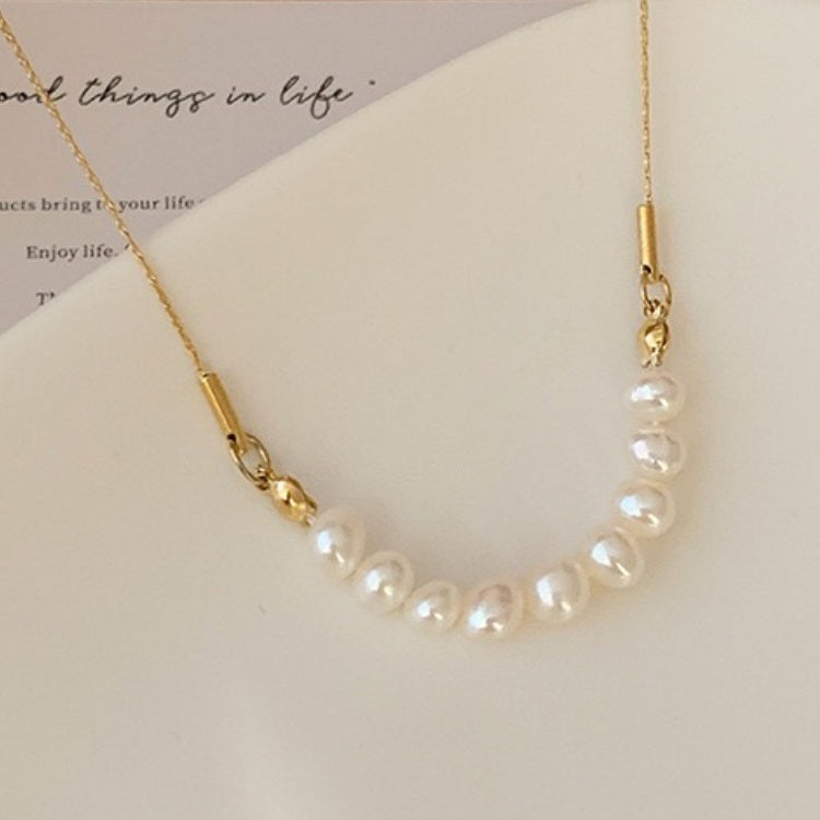 Titanium Steel Oval Pearl Necklace