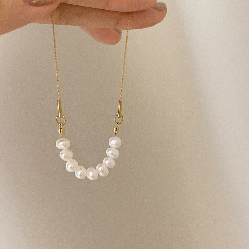 Titanium Steel Oval Pearl Necklace