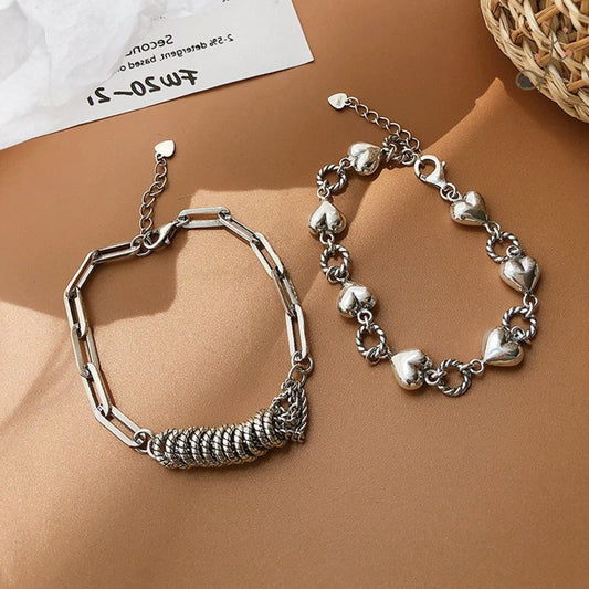 Round Ring + Heart Stacked Alloy Bracelets
