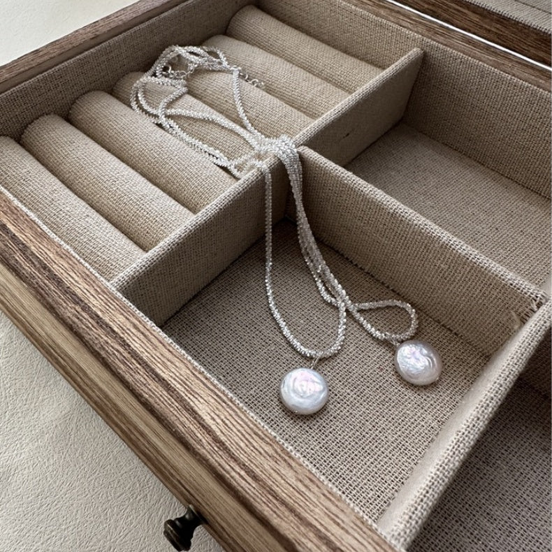 S925 Sterling Silver Baroque Button Pearl Necklace