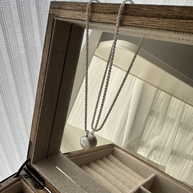 S925 Sterling Silver Baroque Button Pearl Necklace