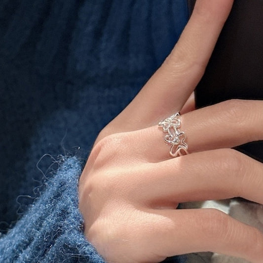 S925 Sterling Silver Floral Openwork Open Ring