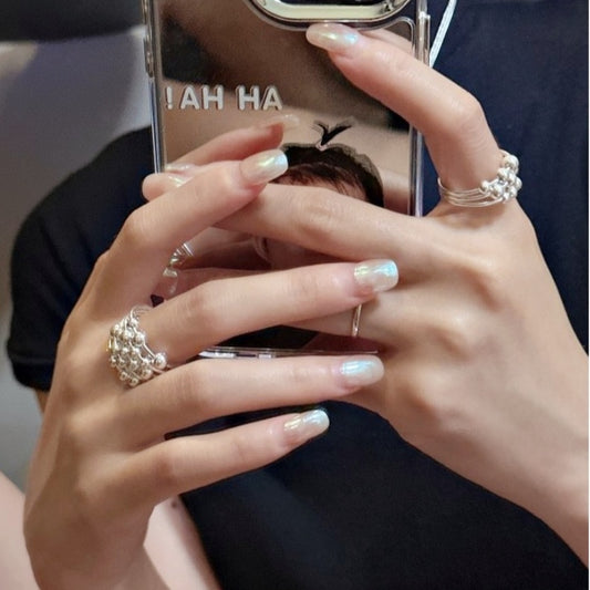 S925 Sterling Silver Multi-Layer Beaded Line Open Ring