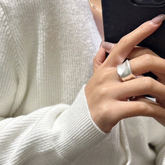 S925 Sterling Silver Matte Irregular Open Ring