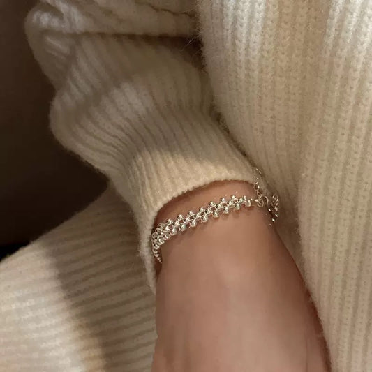 S925 Sterling Silver Three-Layer Round Bead Knitted Bracelet