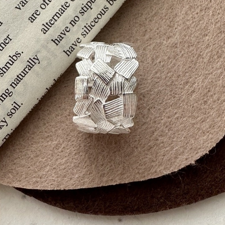 S925 Sterling Silver Matte Line-Linked Open Ring