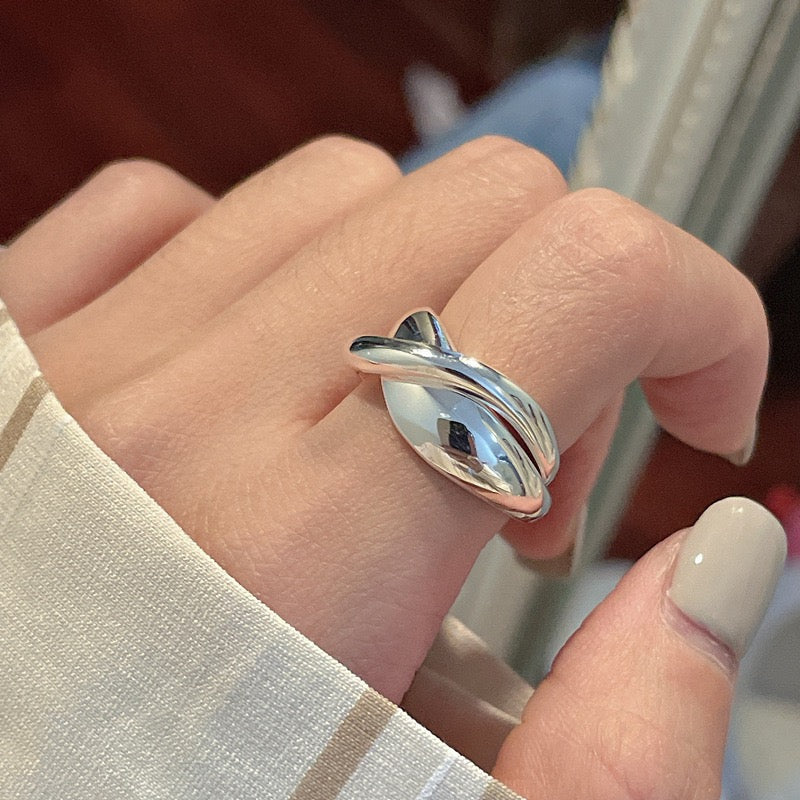 S925 Sterling Silver Teardrop Unique Shape Open Ring