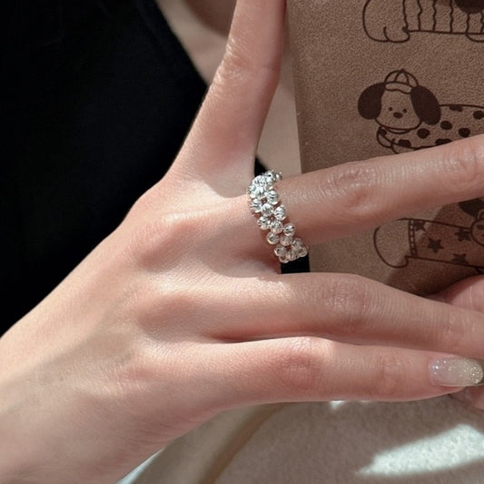 S925 Sterling Silver Patterned Bead Knitted Ring