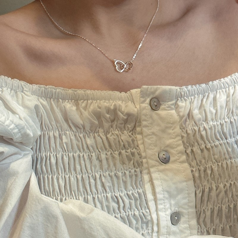 S925 Sterling Silver Double Heart Nested Pendant Necklace
