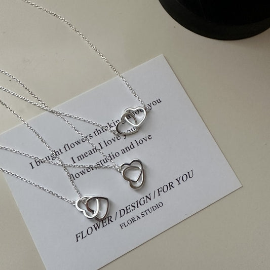 S925 Sterling Silver Double Heart Nested Pendant Necklace