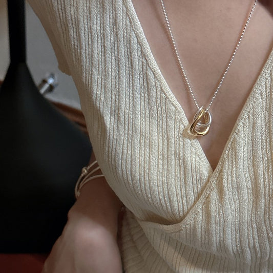 S925 Sterling Silver Two-Tone (Gold and Silver) Pendant Necklace