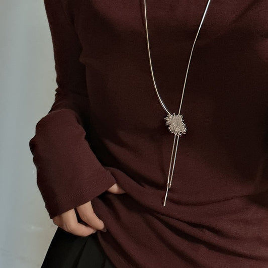 S925 Sterling Silver Braided-Style Pull-Adjustable Sweater Chain