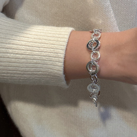 S925 Sterling Silver Vintage Circular Patchwork Bracelet