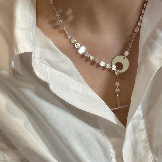 S925 Sterling Silver Round Disc Necklace