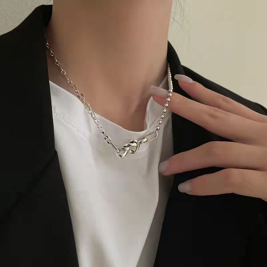 S925 Sterling Silver Knotted Heart Pendant Necklace