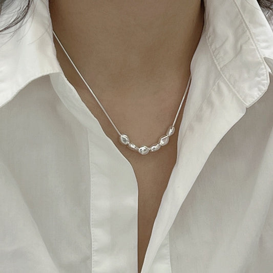 S925 Sterling Silver Bead-Shaped Pendant Necklace