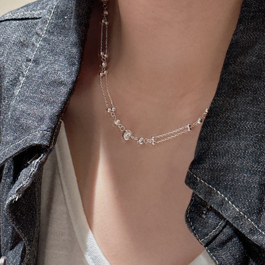 S925 Sterling Silver Double-Layer Beaded Necklace