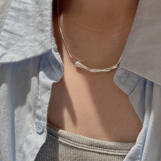 S925 Sterling Silver Irregular Curved Pendant Necklace