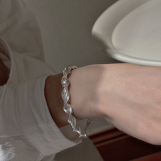 S925 Sterling Silver Twisted Pattern Bangle