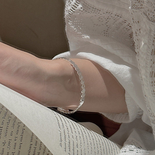 S925 Sterling Silver Hexagonal Patchwork Shimmering Bangle