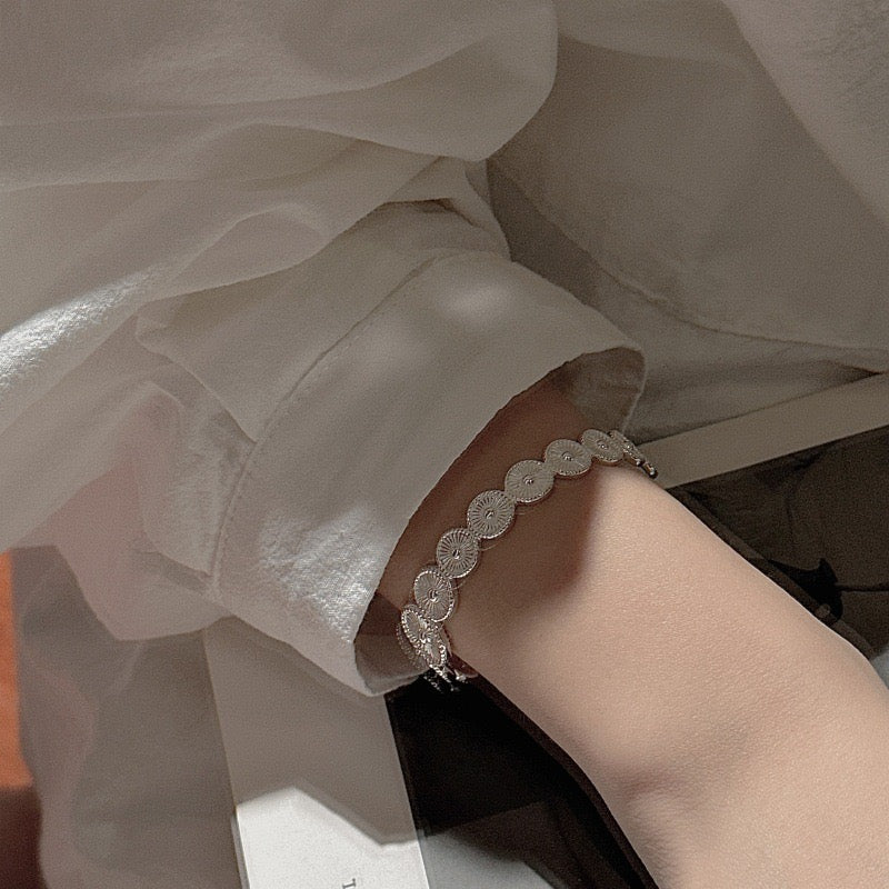 S925 Sterling Silver Vintage Circular Floral Patchwork Bangle