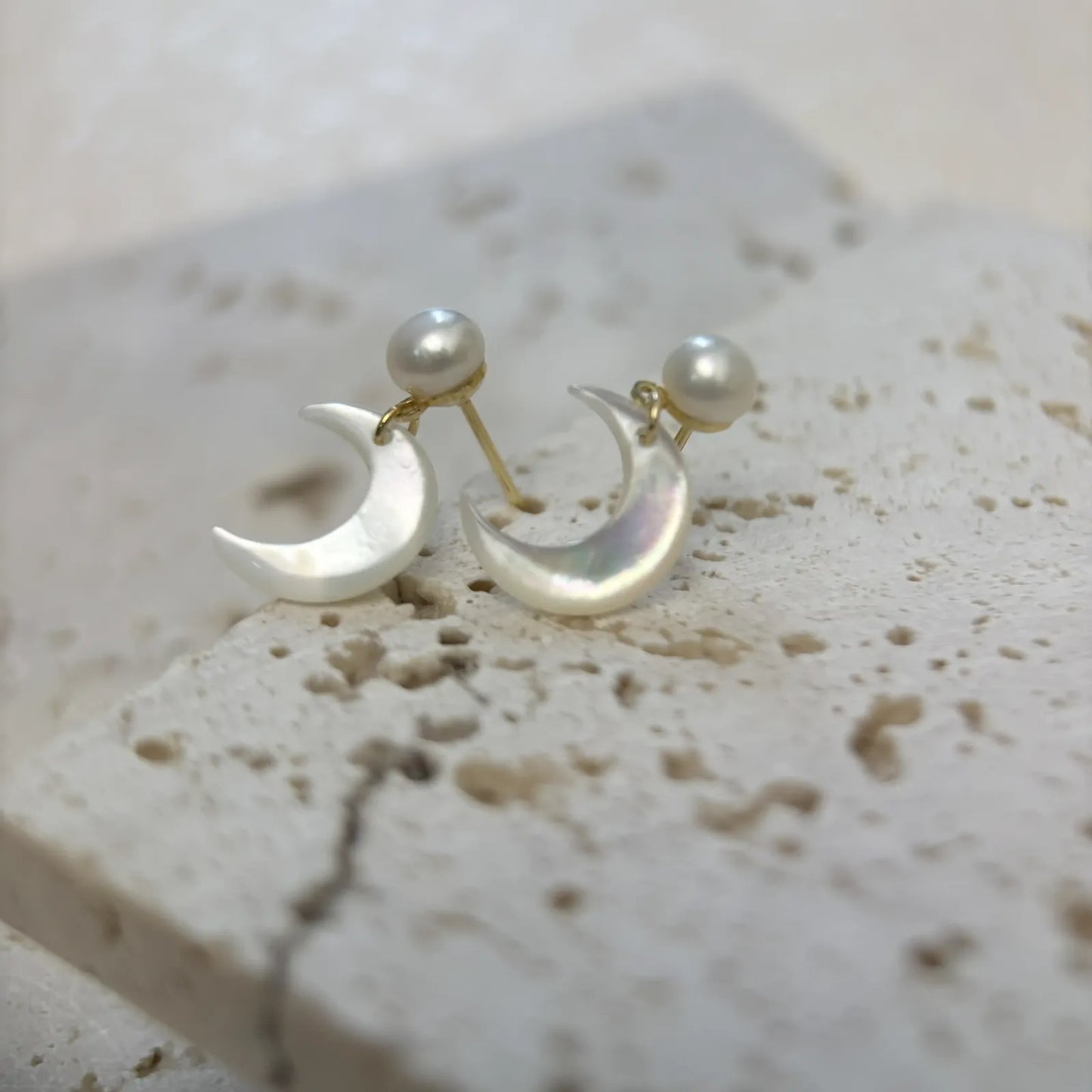 Star and Moon Freshwater Pearl Earrings