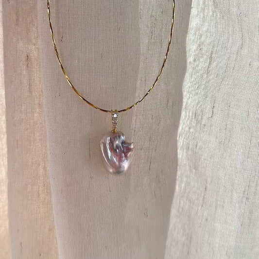 FAIRY PINK LARGE BAROQUE PENDANT NECKLACE