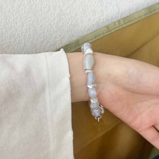 NATURAL BLUE LACE AGATE PEARL BRACELET