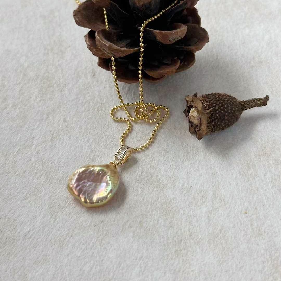 GOLDEN BEAD BAROQUE PEARL NECKLACE