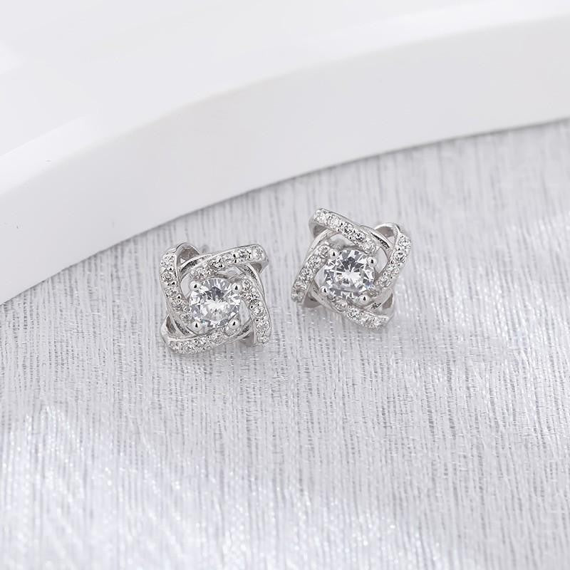 Four-Leaf Clover Stud Earrings with Cubic Zirconia