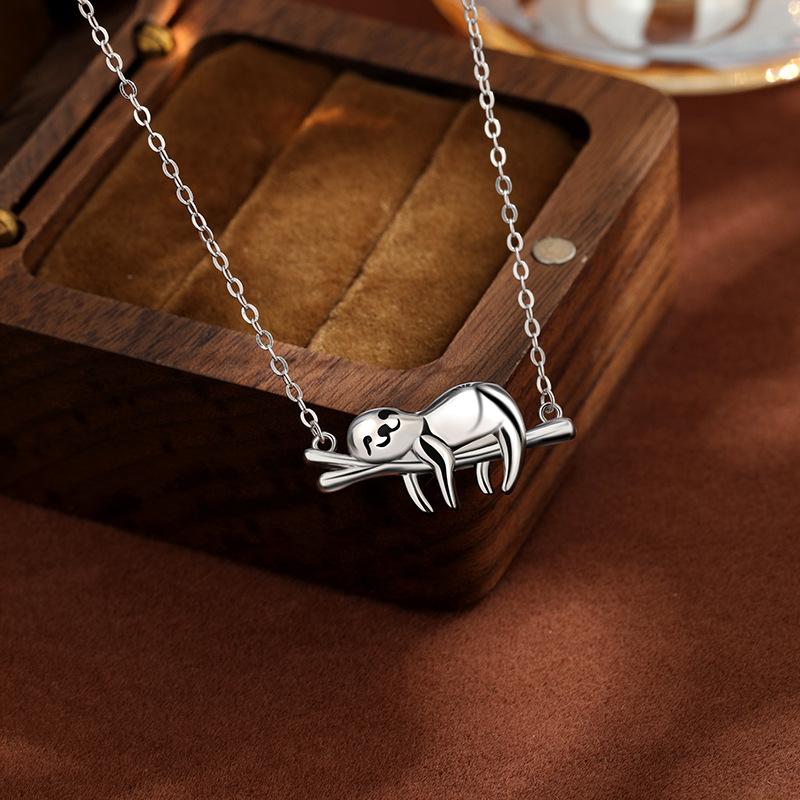 S925 Sterling Silver Sloth-shaped Pendant Necklace