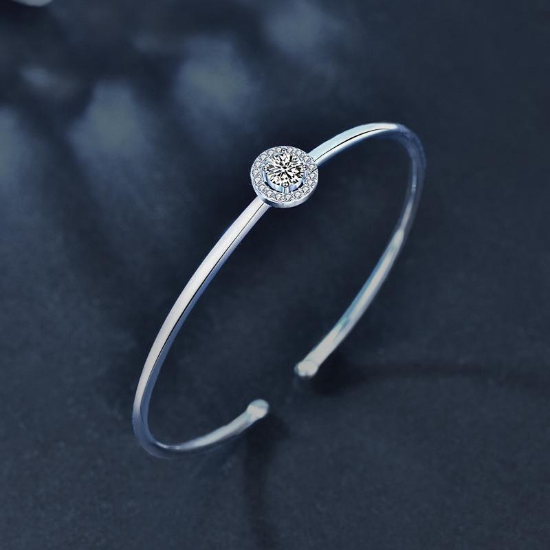 S925 Sterling Silver Open Cuff Bracelet with Moissanite