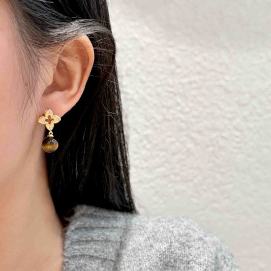 TIGER'S EYE FOUR-LEAF CLOVER EARRINGS