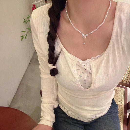 BOW PENDANT PEARL NECKLACE