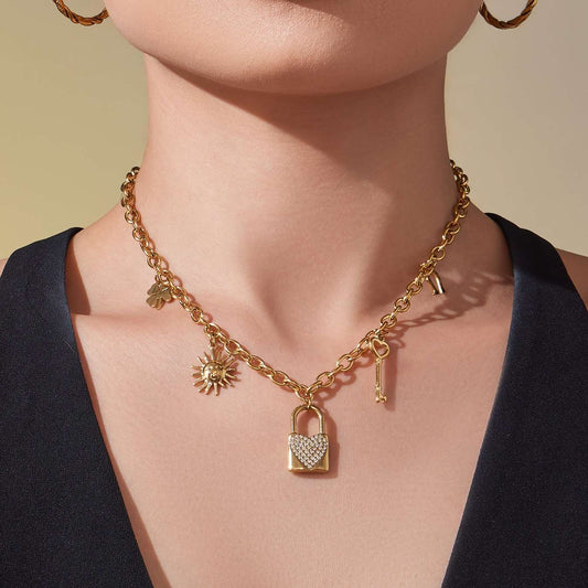 ZIRCON-SET LOCK PENDANT NECKLACE