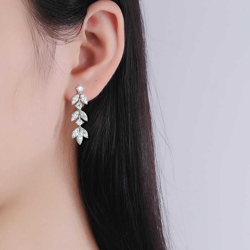 Moissanite-Inlaid Leaf-Shaped Earrings