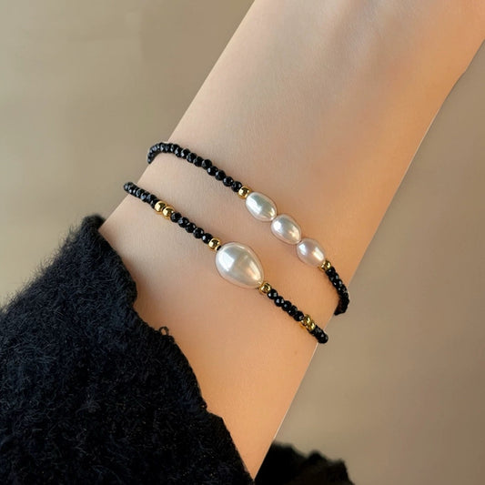 Black Spinel & Pearl Beaded Bracelet