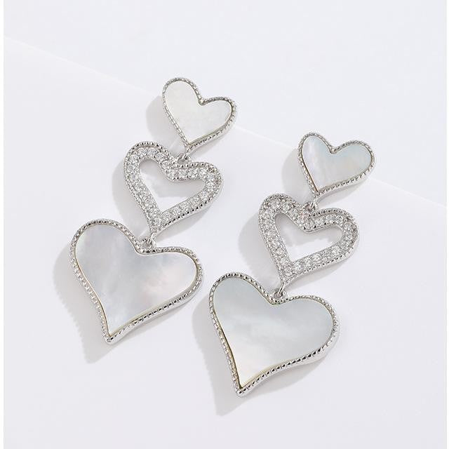 S925 Sterling Silver Heart-Shaped Hollow-Out Shell Earrings