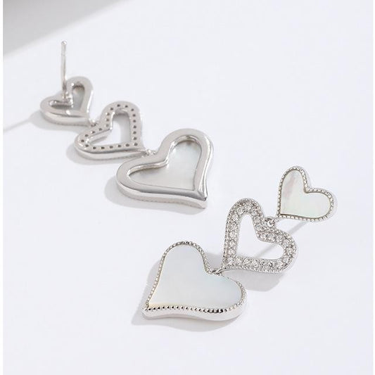 S925 Sterling Silver Heart-Shaped Hollow-Out Shell Earrings