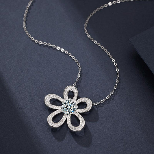 Petal-shaped Moissanite Pendant Necklace in S925 Sterling Silver