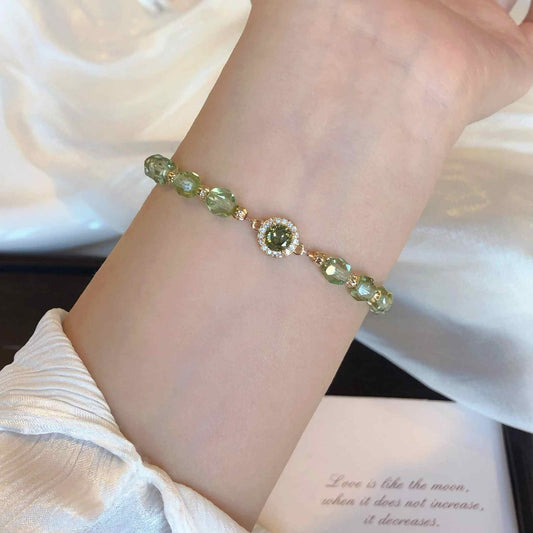 OLIVE GREEN FIRE-POLISHED BEAD BRACELET