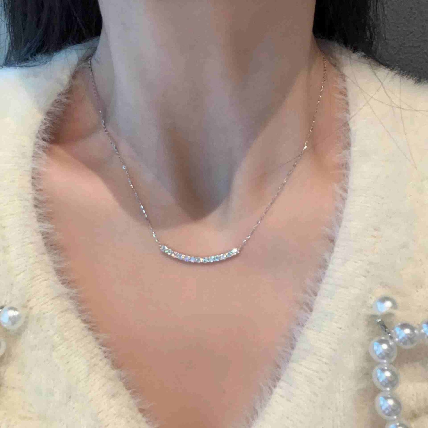 Moissanite Smile Pendant with S925 Sterling Silver Chain